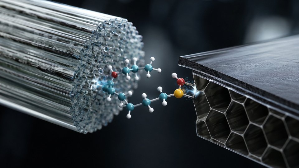 silane-coupling-agent-automotive-aerospace-01-glass-fiber-sizing-molecular-bridge-diagram
