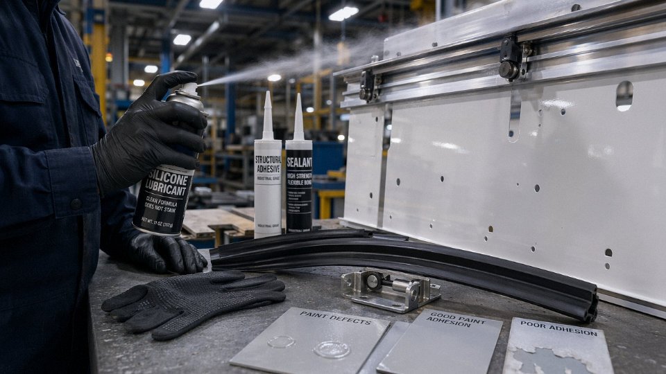Silicone spray contamination risk near painted industrial parts