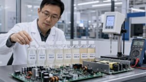 Engineer selecting silicone oil grade for electronics cooling application in an industrial lab setting