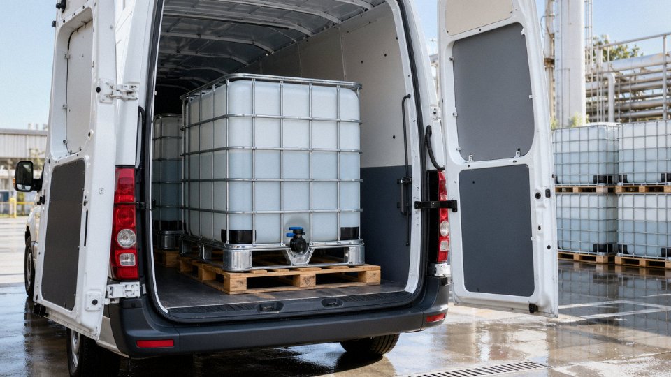 how-to-transport-silicone-oil-safely-01-enclosed-van-with-ibc-totes-loaded-on-euro-pallets