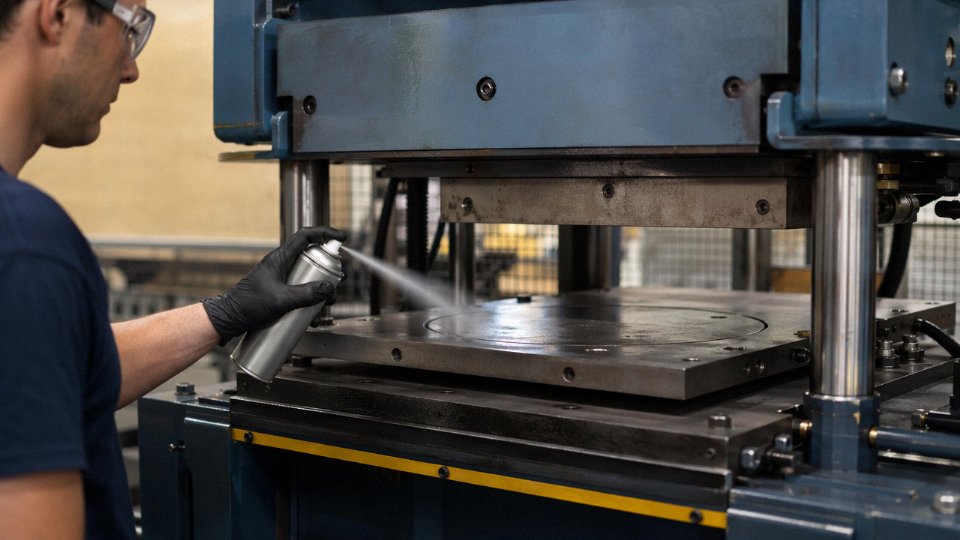 industries-drive-silicone-oil-demand-06-mold-release-spray-application-rubber-press