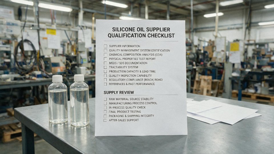 is-silicone-oil-toxic-01-supplier-qualification-checklist-for-silicone-oil-buyers-showing-chemistry-quality-documentation-and-supply-review