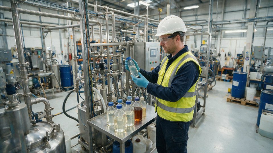 Industrial silicone oil and alkali exposure in a processing plant