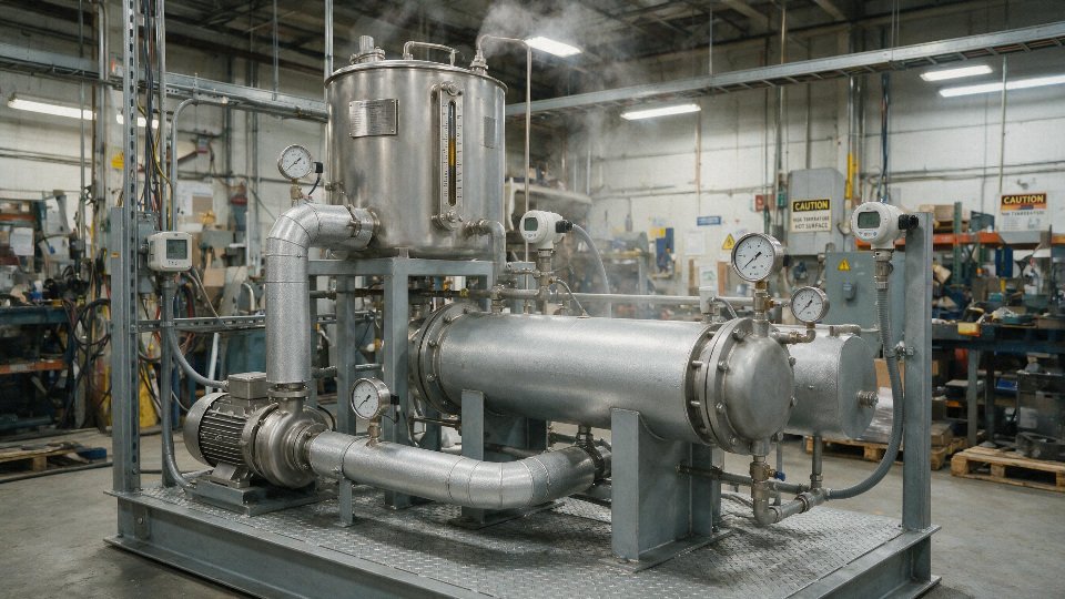 Industrial silicone oil heating system with vapor and monitoring instruments