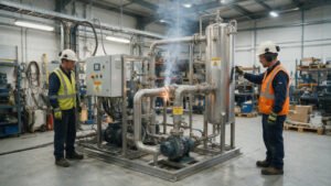 Heated silicone oil system in an industrial plant with a warning of fire risk