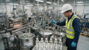 Industrial maintenance scene showing silicone oil used in multiple plant applications