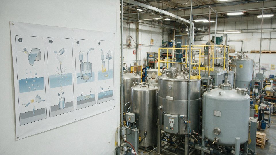 silicone-oil-water-solubility-01-plant-process-diagram-showing-how-insoluble-silicone-behaves-in-defoaming-release-textile-coating-and-emulsion-mixing-systems