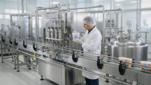 Food processing line using food grade silicone oil for controlled lubrication and release