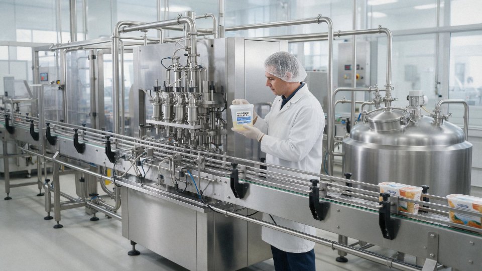 Food processing line using food grade silicone oil for controlled lubrication and release