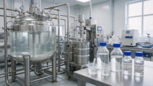 High purity silicone oil in a clean industrial filling and quality control environment