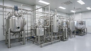Medical silicone oil production line with stainless steel reactors and clean filling area