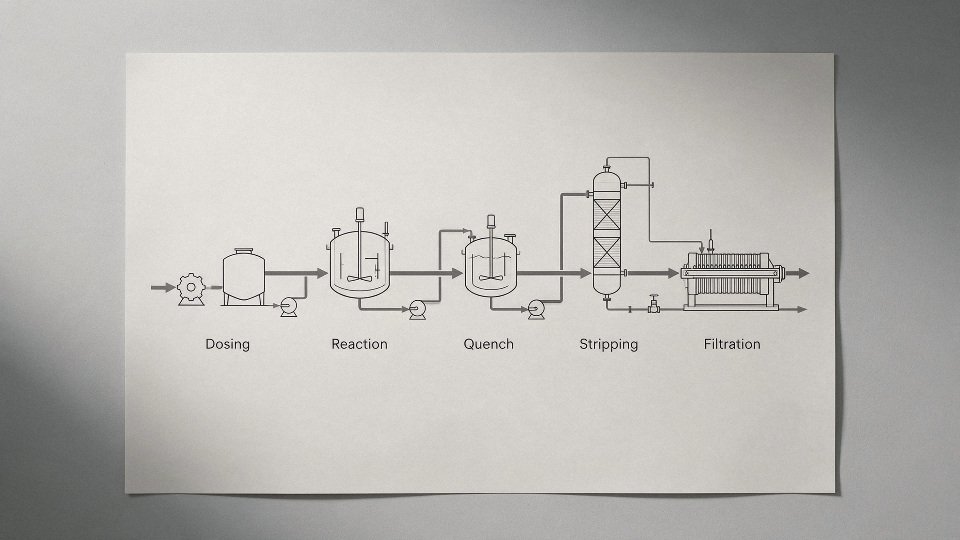 silicone-oil-catalysts-01-process-control-flowchart-for-dosing-reaction-quench-stripping-and-filtration