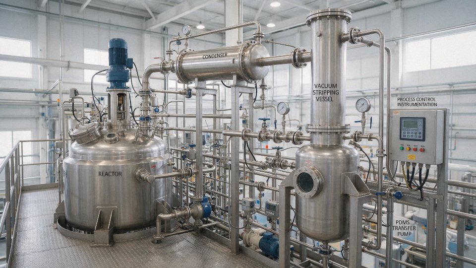 Industrial silicone oil polymerization reactor system in a chemical plant