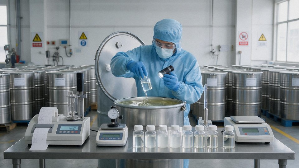 Silicone oil quality inspection in an industrial receiving area