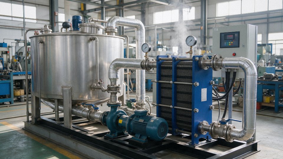 Industrial silicone oil heating system with temperature monitoring and hot piping