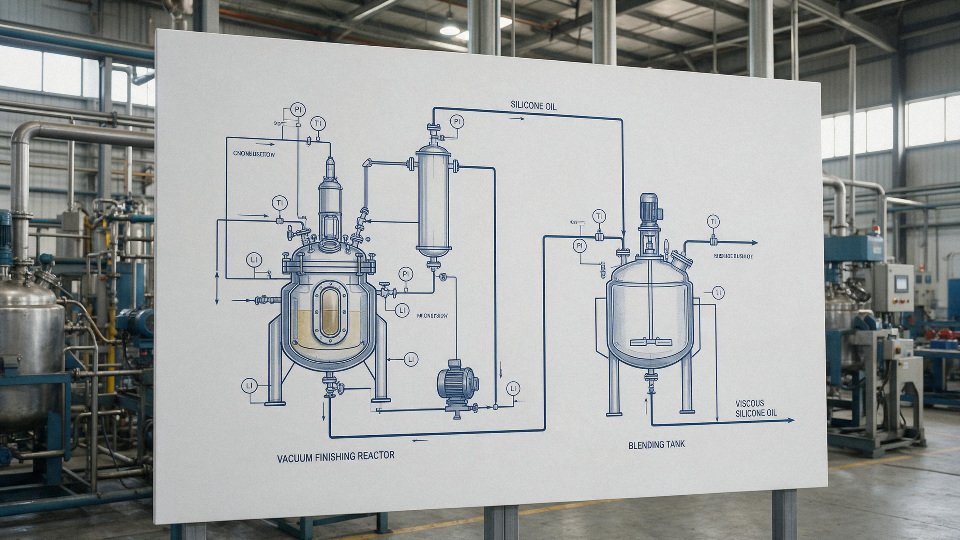 silicone-oil-viscosity-control-01-vacuum-finishing-reactor-and-blending-tank-flow-diagram