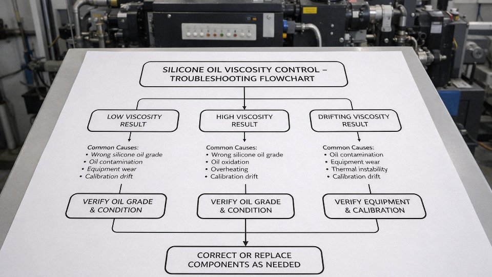 silicone-oil-viscosity-control-06-troubleshooting-flowchart-for-low-high-and-drifting-viscosity-results