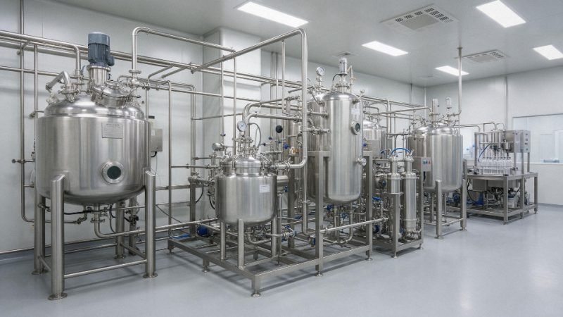 Medical silicone oil production line with stainless steel reactors and clean filling area