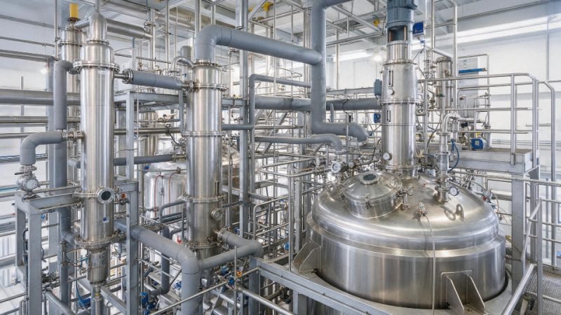 PDMS silicone oil production line with stainless steel reactors and piping