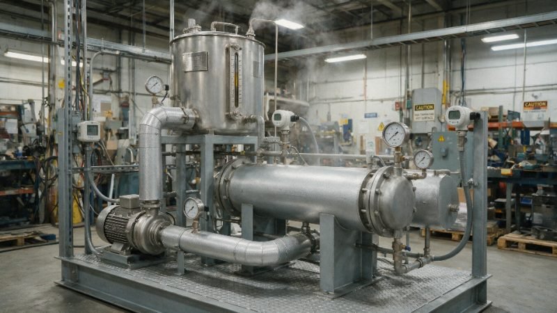 Industrial silicone oil heating system with vapor and monitoring instruments