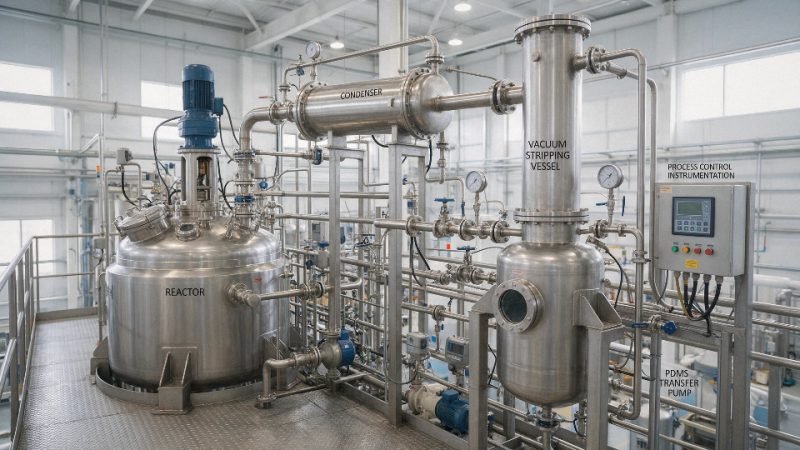 Industrial silicone oil polymerization reactor system in a chemical plant