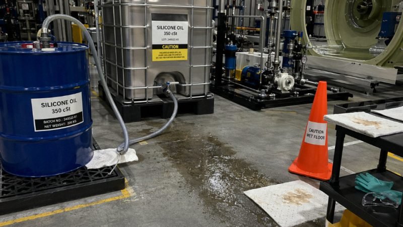 Silicone oil spill and contamination risk in an industrial production area