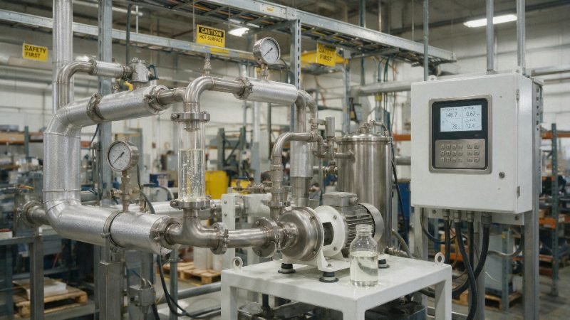 Industrial silicone oil process line with heated circulation and quality monitoring